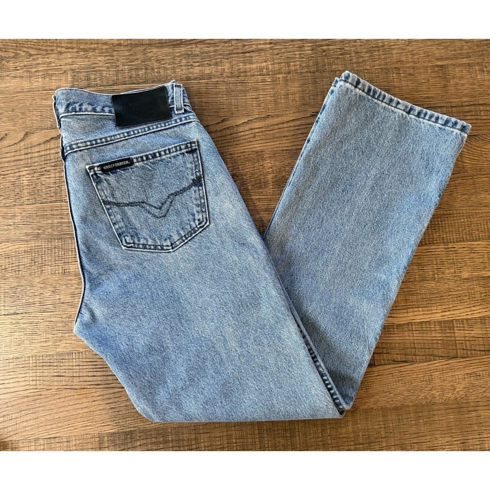 Vintage Harley-Davidson Light Wash Jeans Women's 10 Black Leather Patch GUC